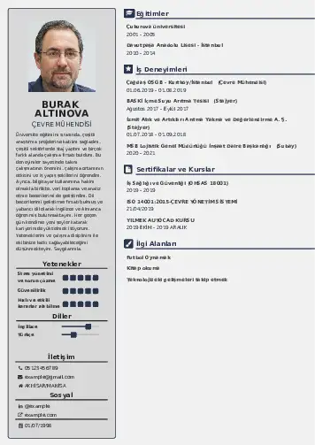 Çevre Mühendisi CV Örnekleri cv indir